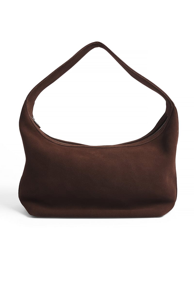 Boxy Suede Shoulder Bag - Brown