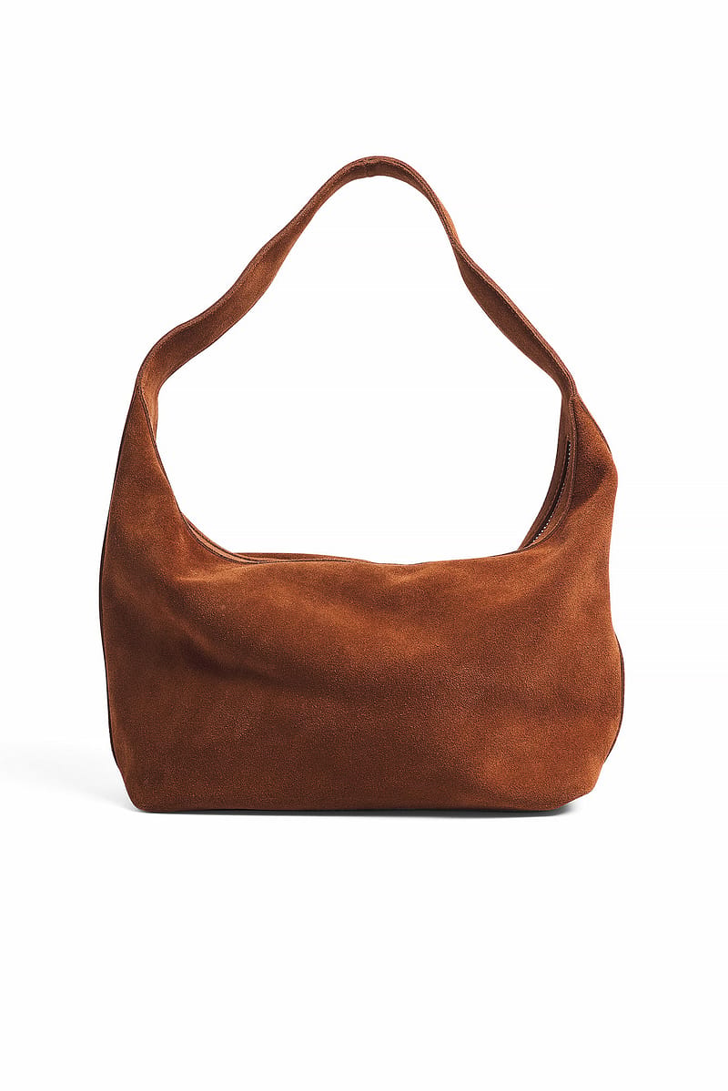 Boxy Suede Shoulder Bag - Brown