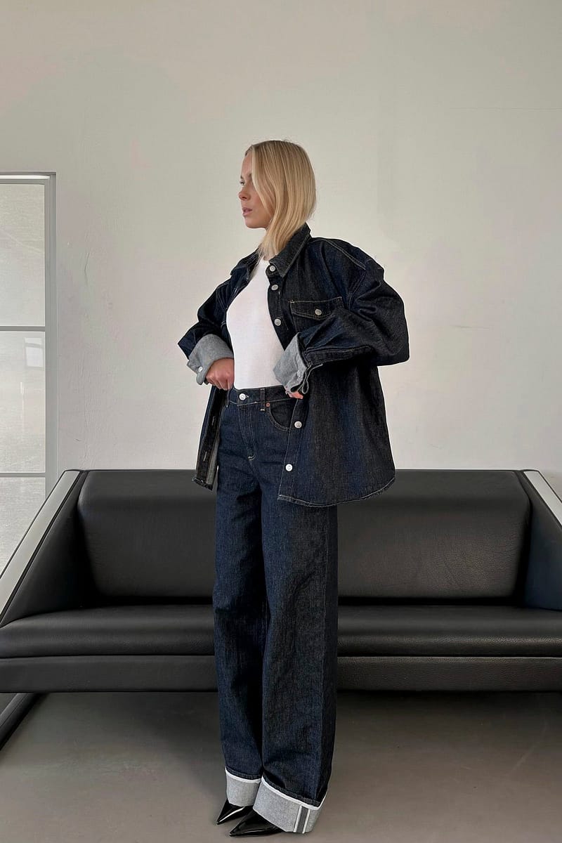 Fold Up Loose Denim - Dark Blue