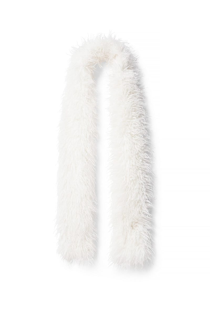 Faux Fur Long Scarf - White