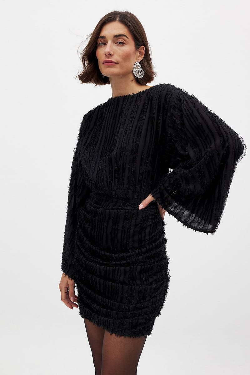 Open Back Fringe Mini Dress - Black