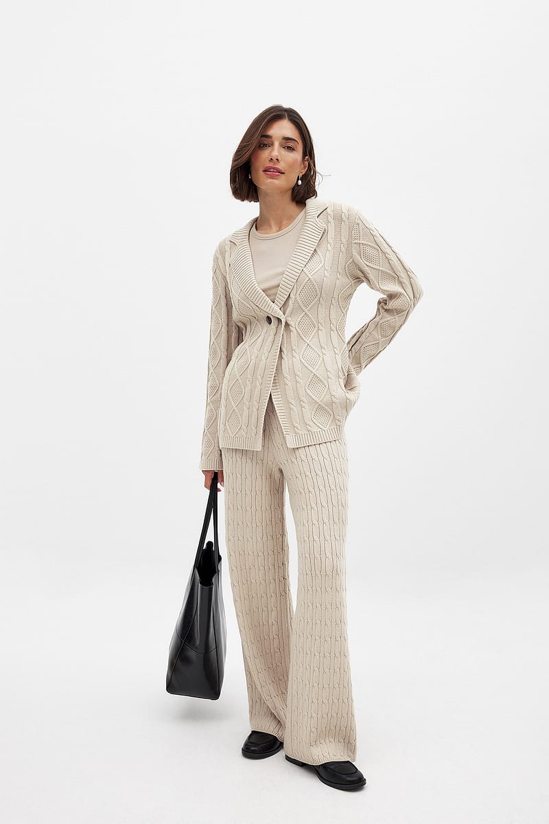 Cable Knitted Pants - Beige