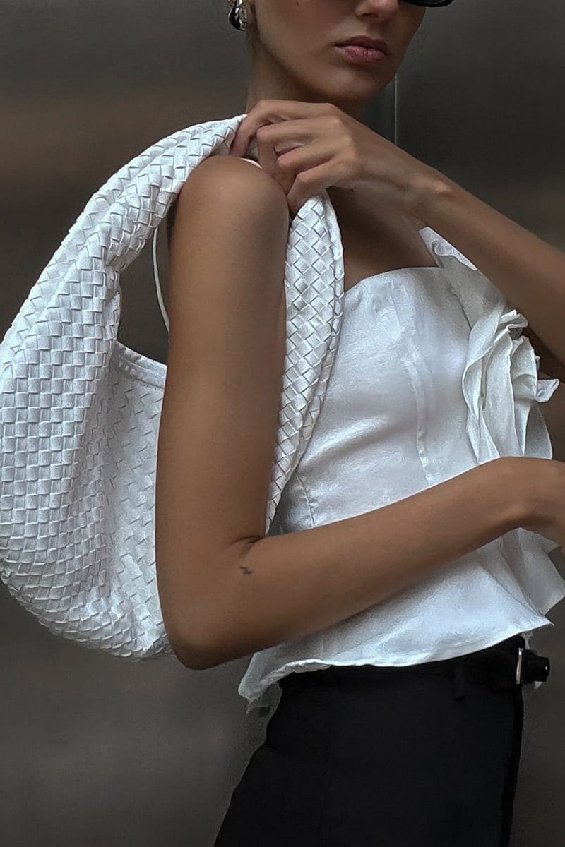Woven Rounded Shoulder Bag - White
