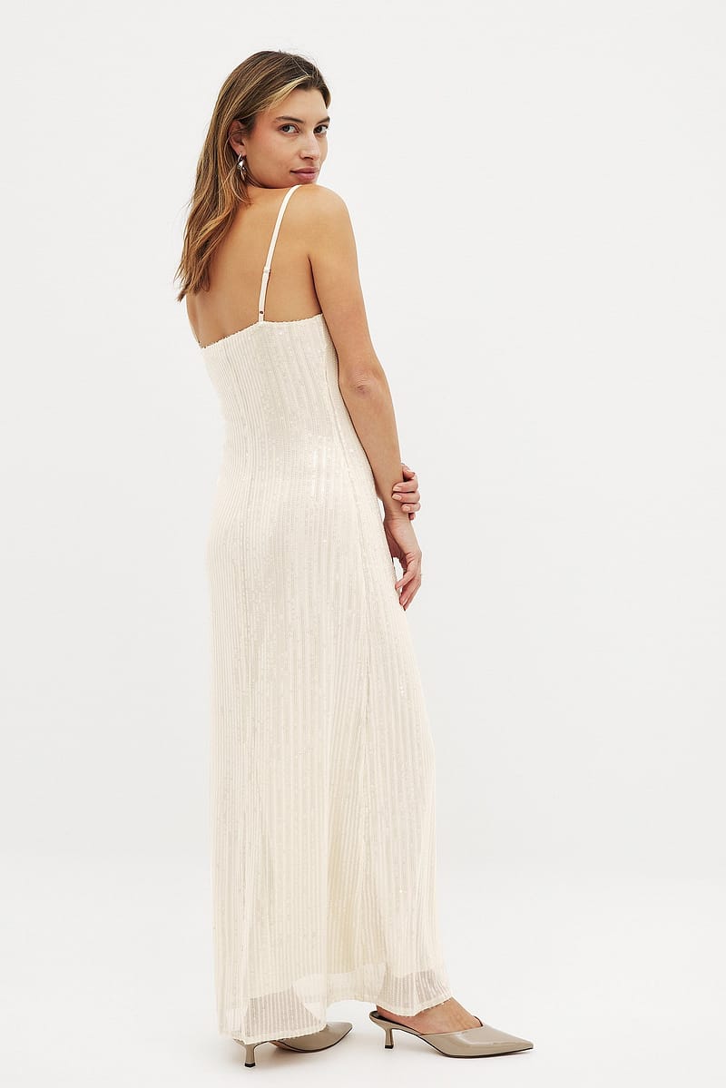Mermaid Sequin Maxi Dress - Light Beige