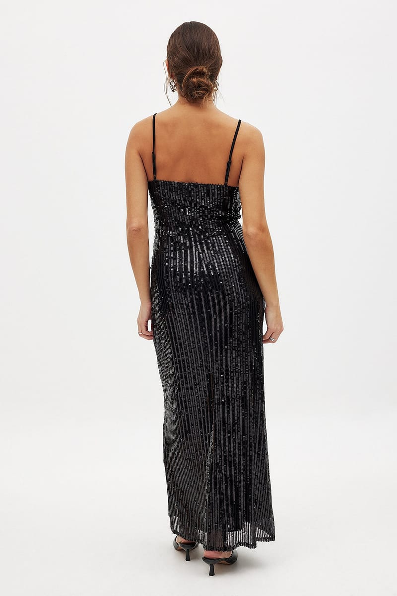 Mermaid Sequin Maxi Dress - Black