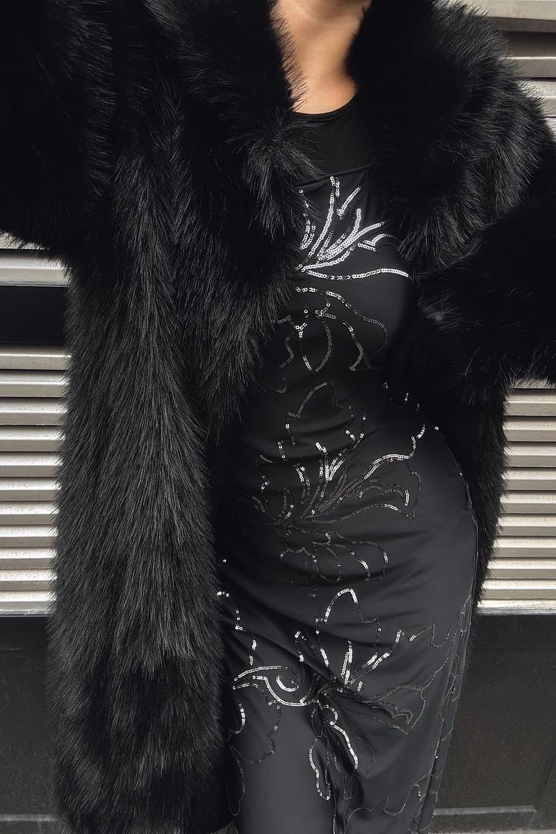 Pattern Sequin Maxi Dress - Black