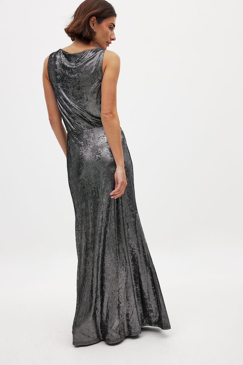 Draped Shiny Dress - Grey