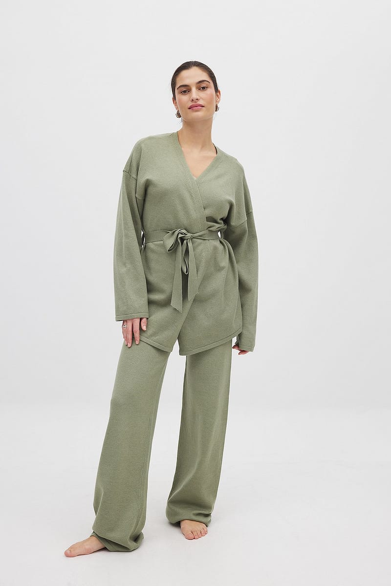 Knitted Wide Trousers - Green