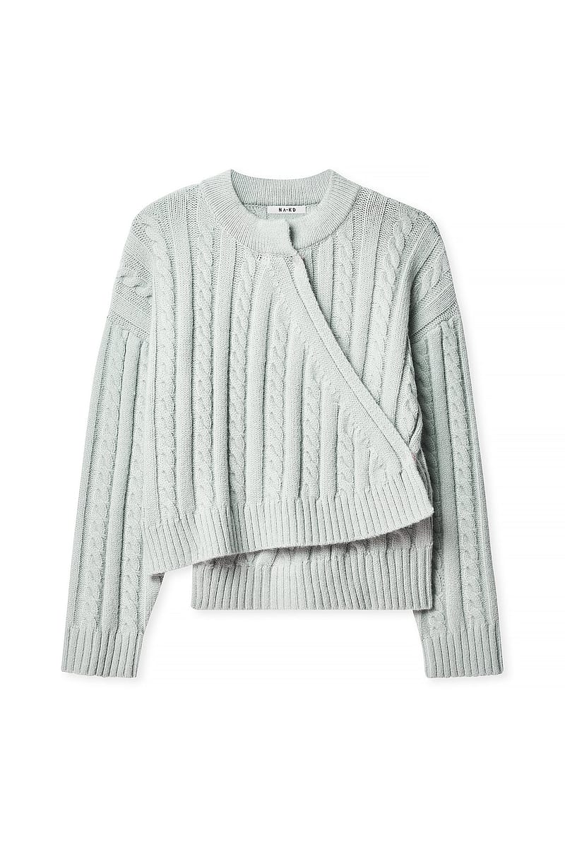 Cable Knitted Wrap Sweater - Light Blue