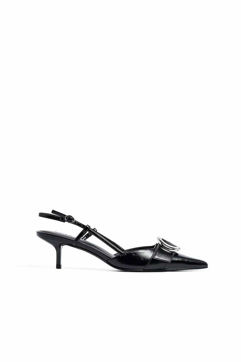 Circular Buckle Slingback Pumps - Black