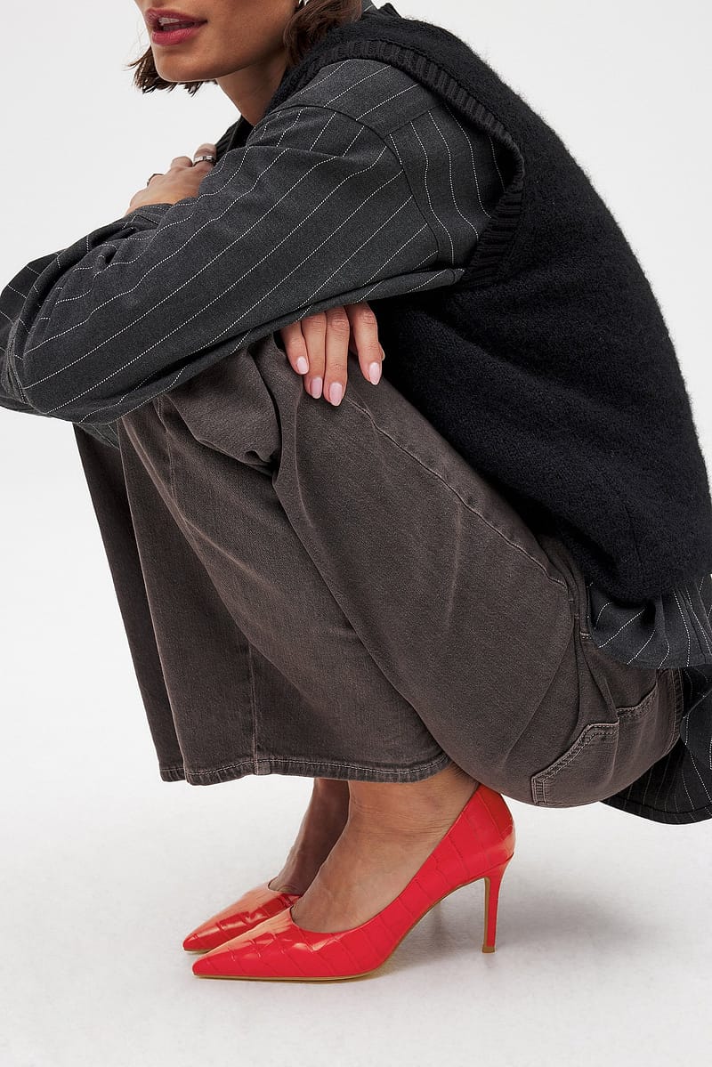 Cut Out Stiletto Pumps - Red