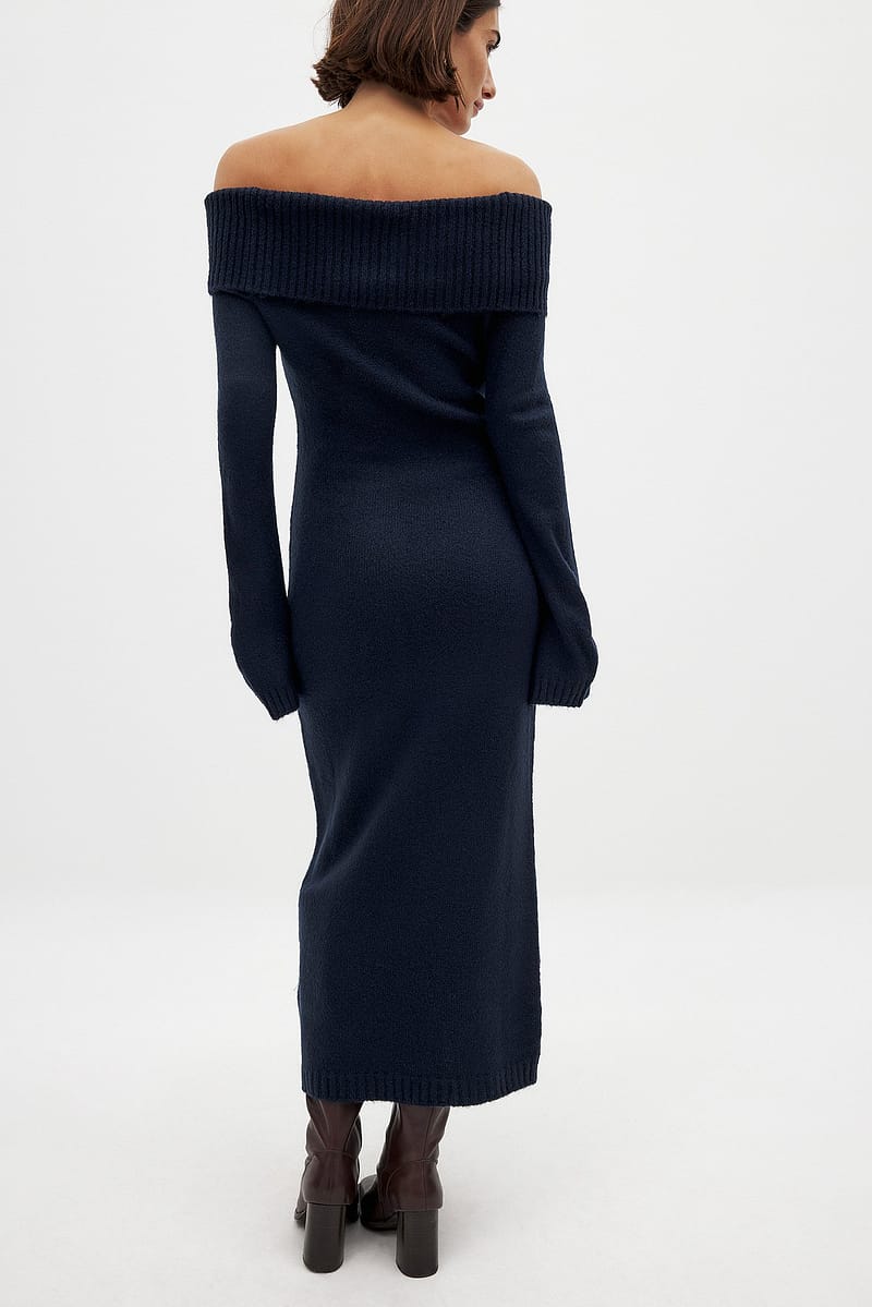 Knitted Midi Dress - Navy