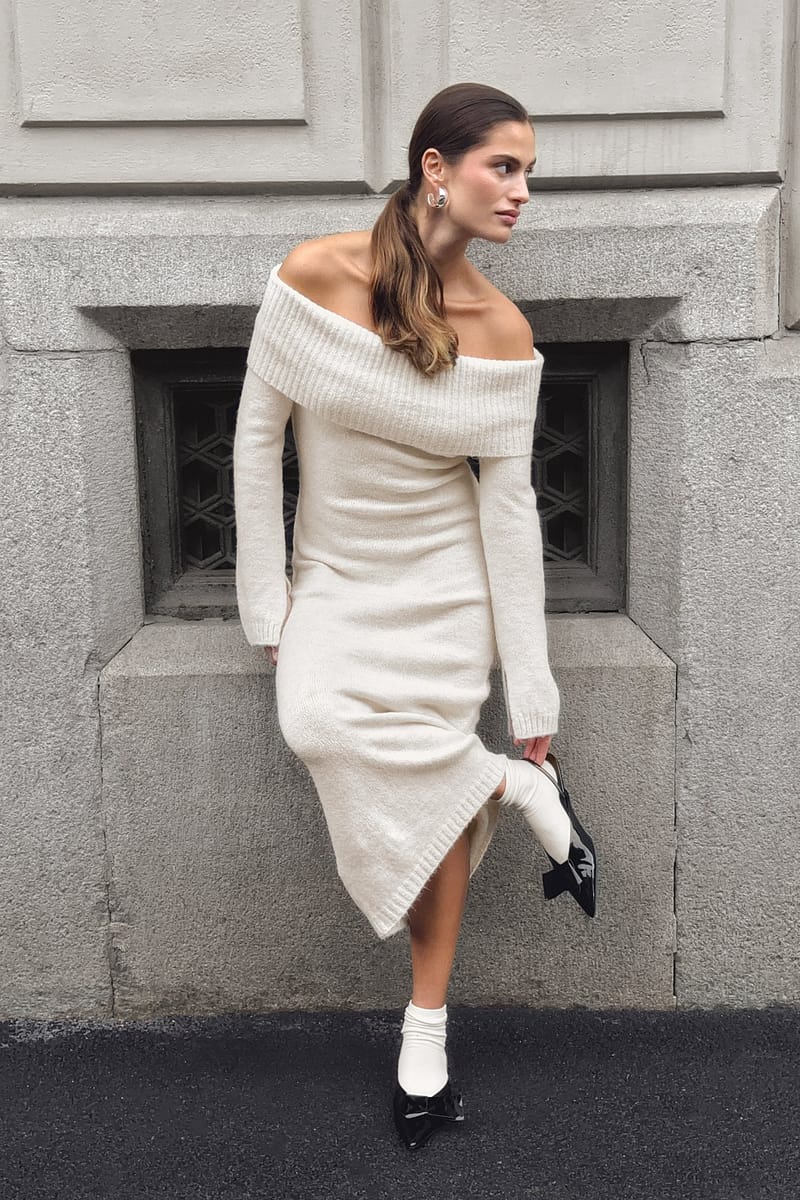 Knitted Midi Dress - Offwhite
