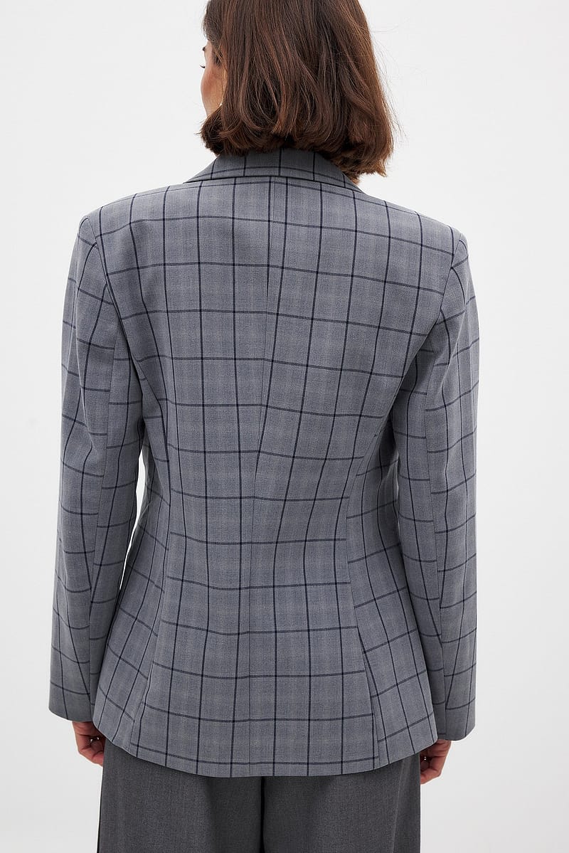Checked Fitted Blazer - Checkered / Grey