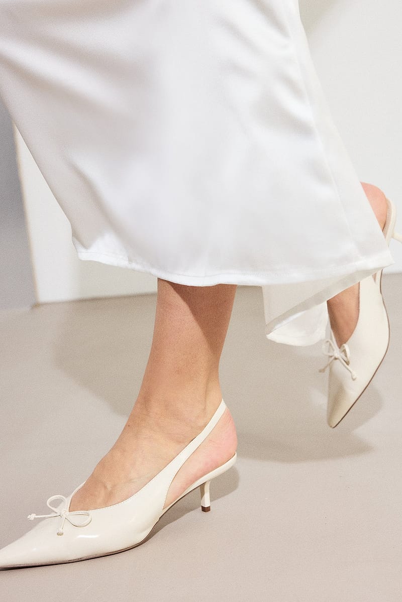Bow Detail Slingback Pumps - Offwhite