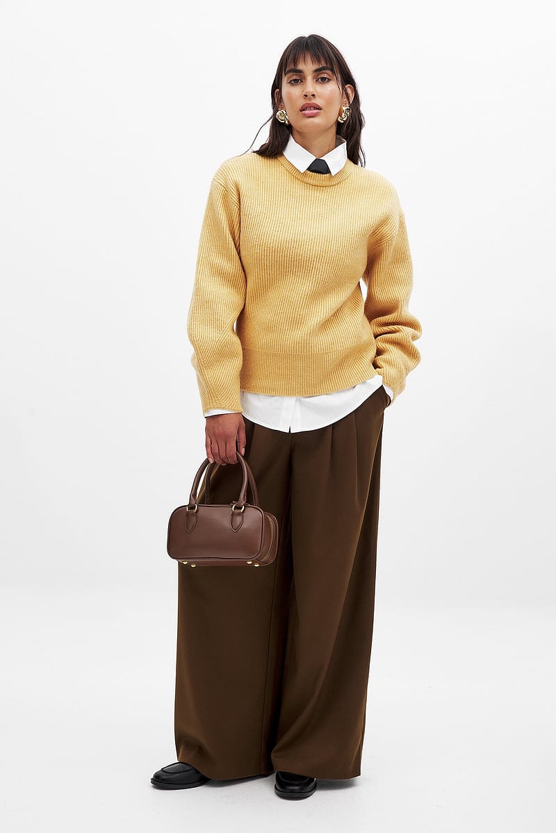Wide Leg High Waist Trousers - Brown