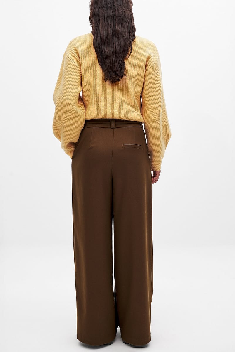 Wide Leg High Waist Trousers - Brown