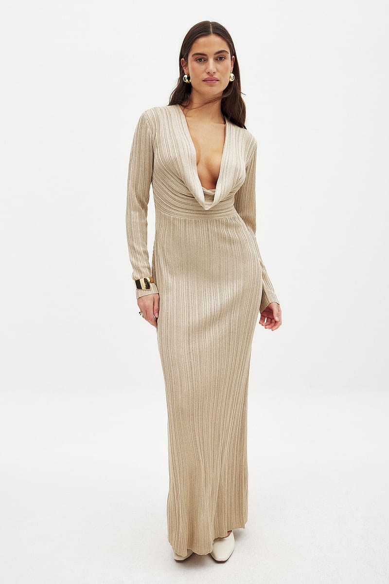 Glitter Knitted Maxi Dress - Beige