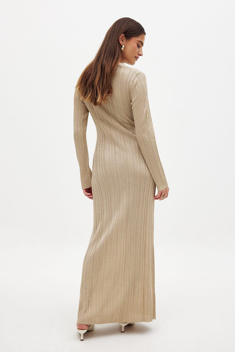 Glitter Knitted Maxi Dress - Beige