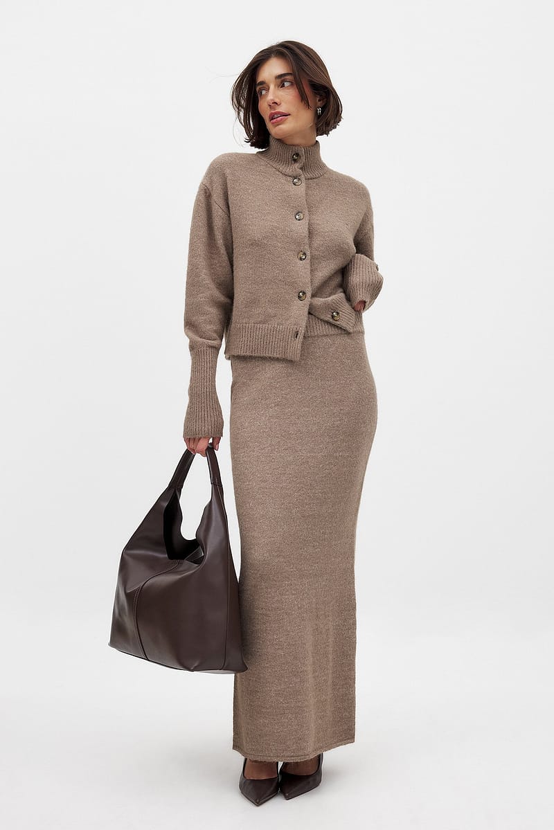 Knitted Maxi Skirt - Brown