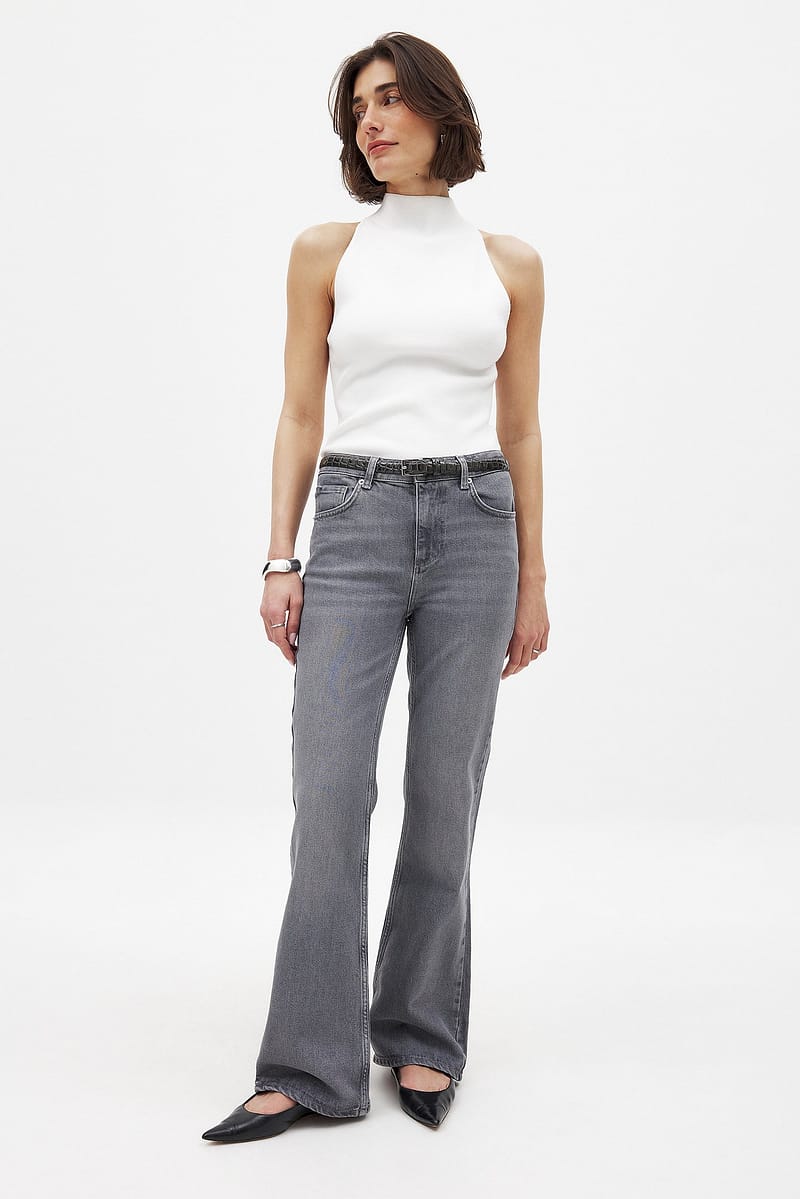 High Waist Flared Denim - Grey