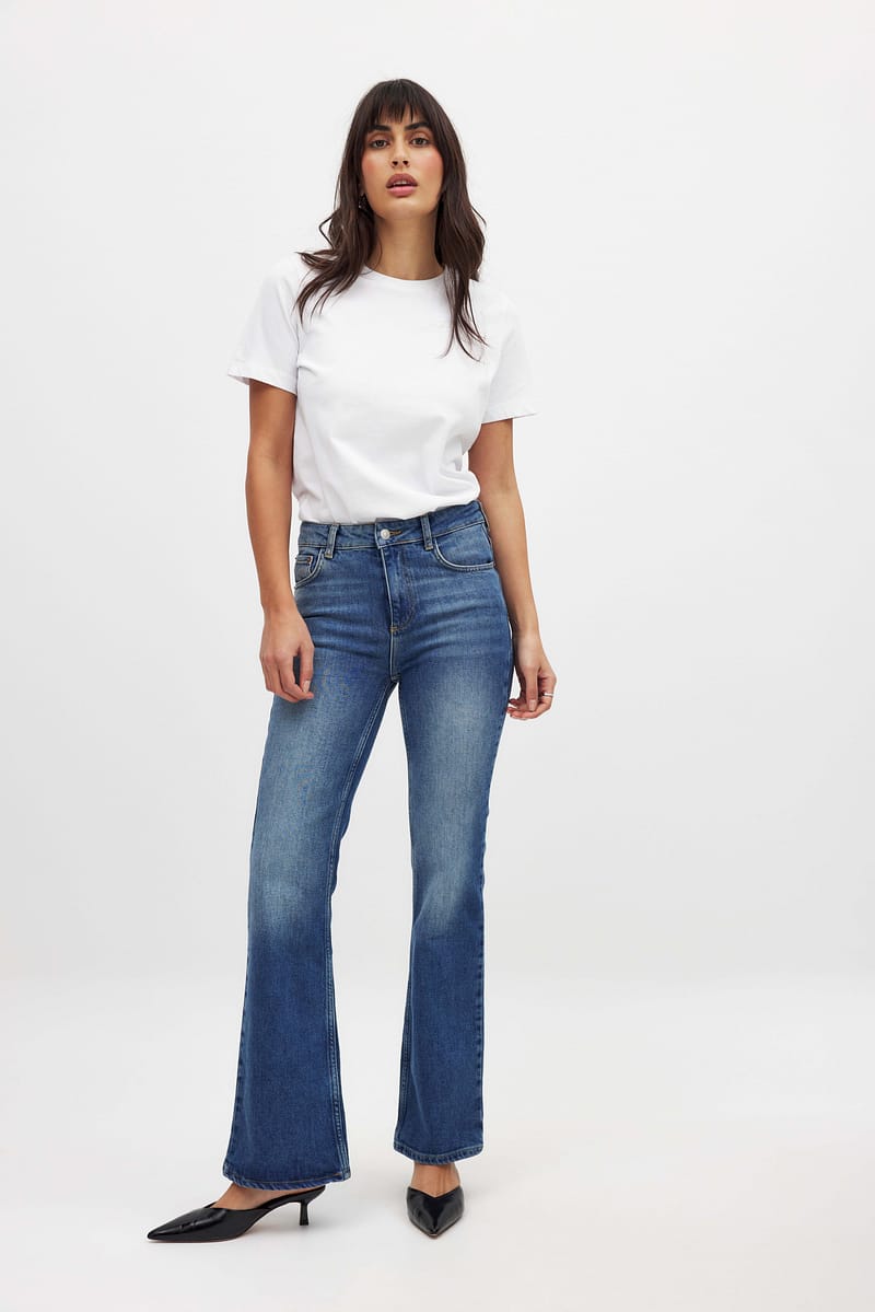 High Waist Flared Denim - Mid Blue