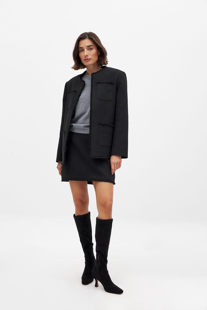 Fringed Mini Tweed Skirt - Black
