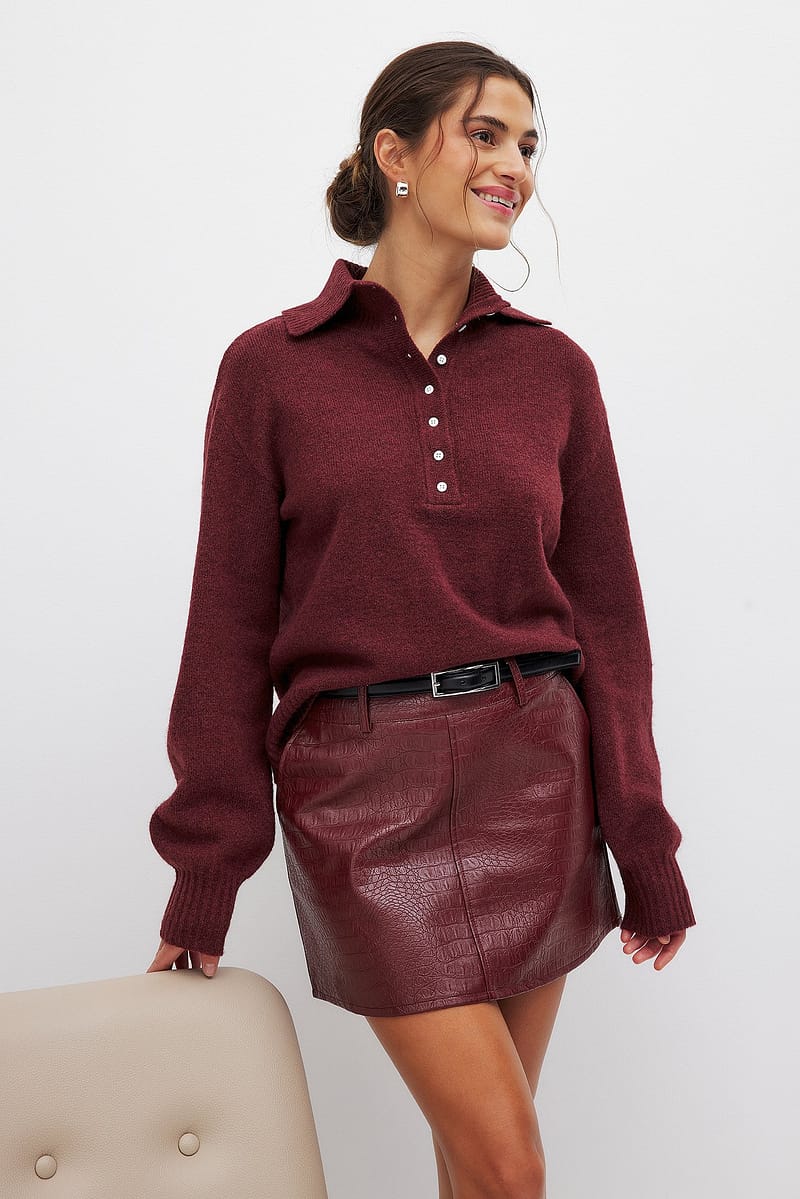 Croco Mini Skirt - Burgundy