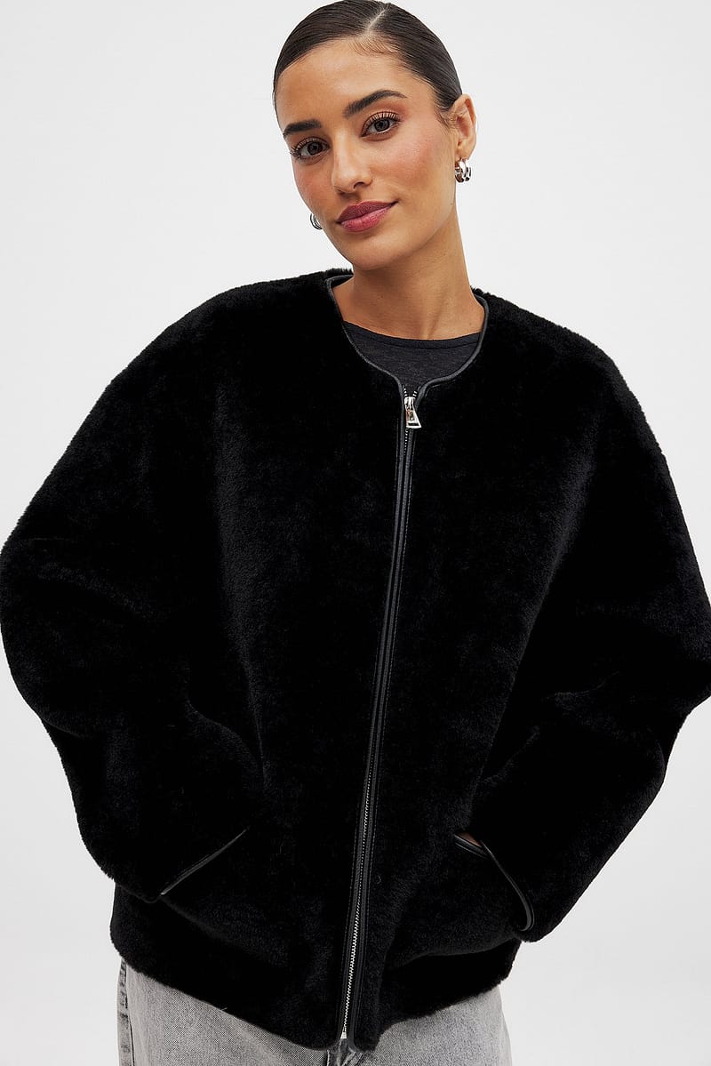 Bonded Teddy Jacket - Black