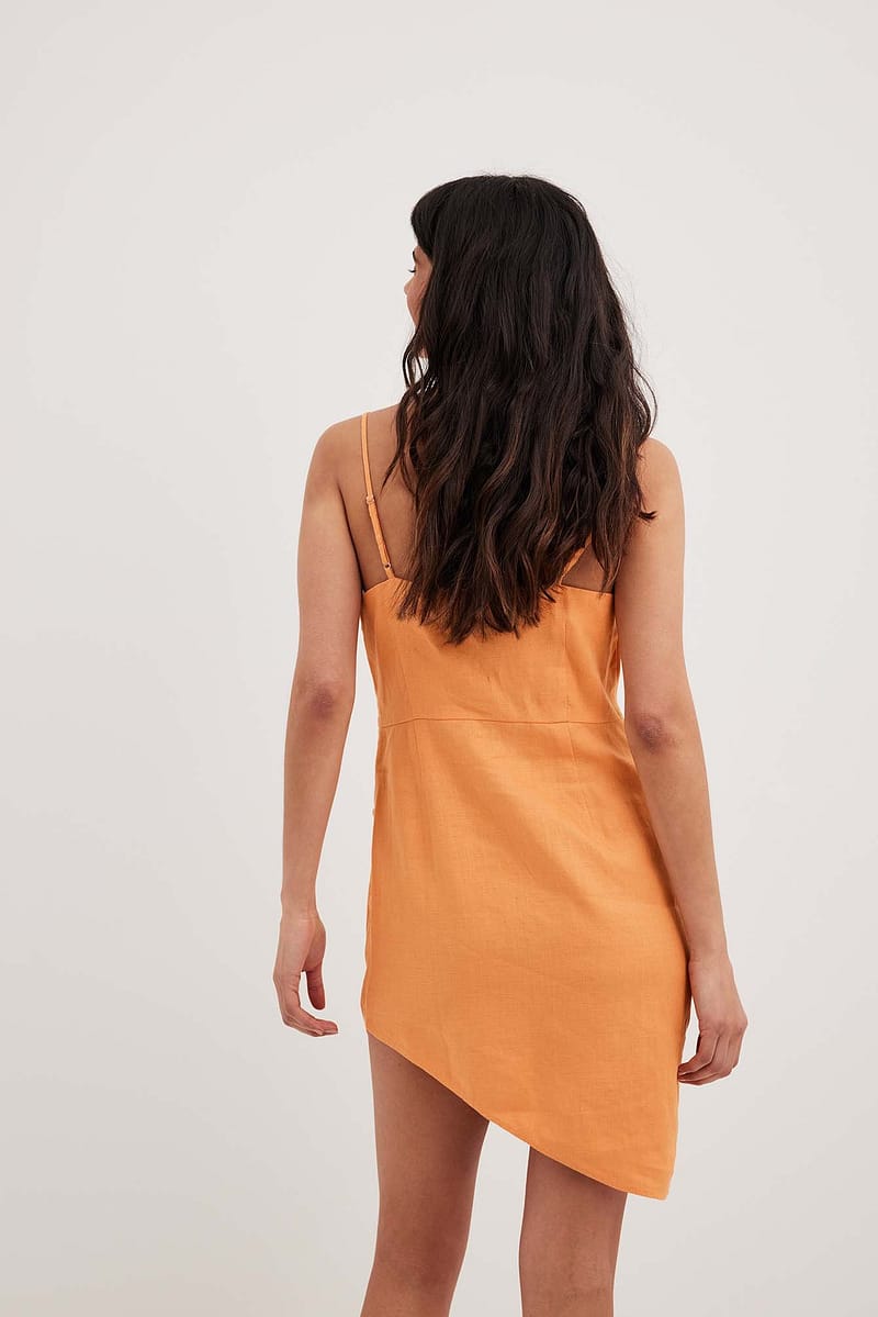 Overlap Waterfall Linen Dress - Orange
