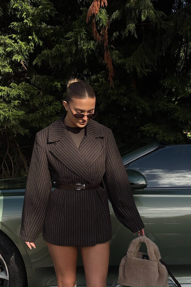 Striped Short Coat - Stripe / Brown