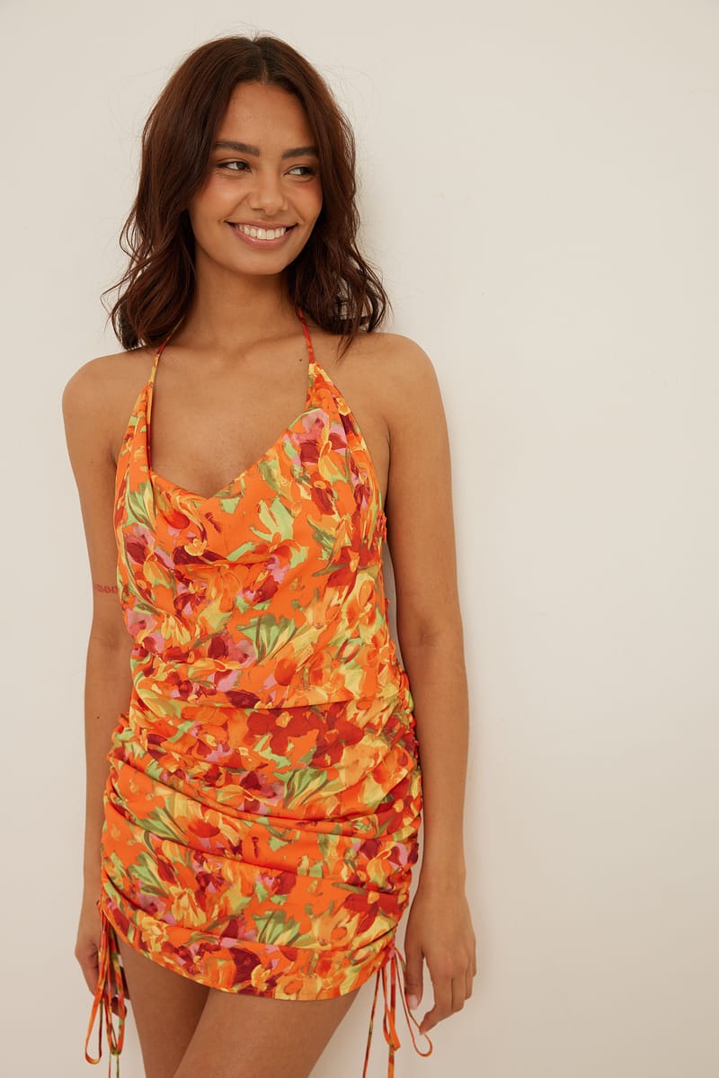 Drawstring Side Halterneck Mini Dress