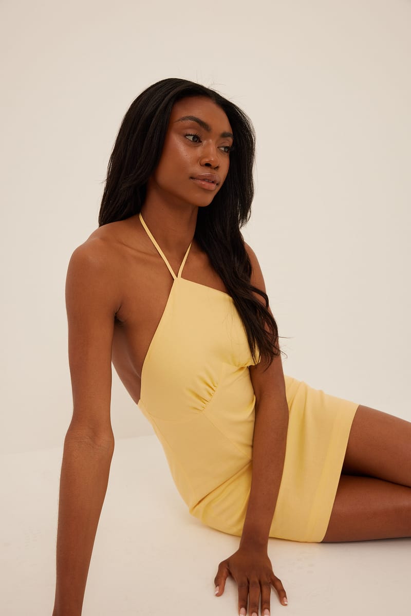 Cups Details Linen Mini Dress