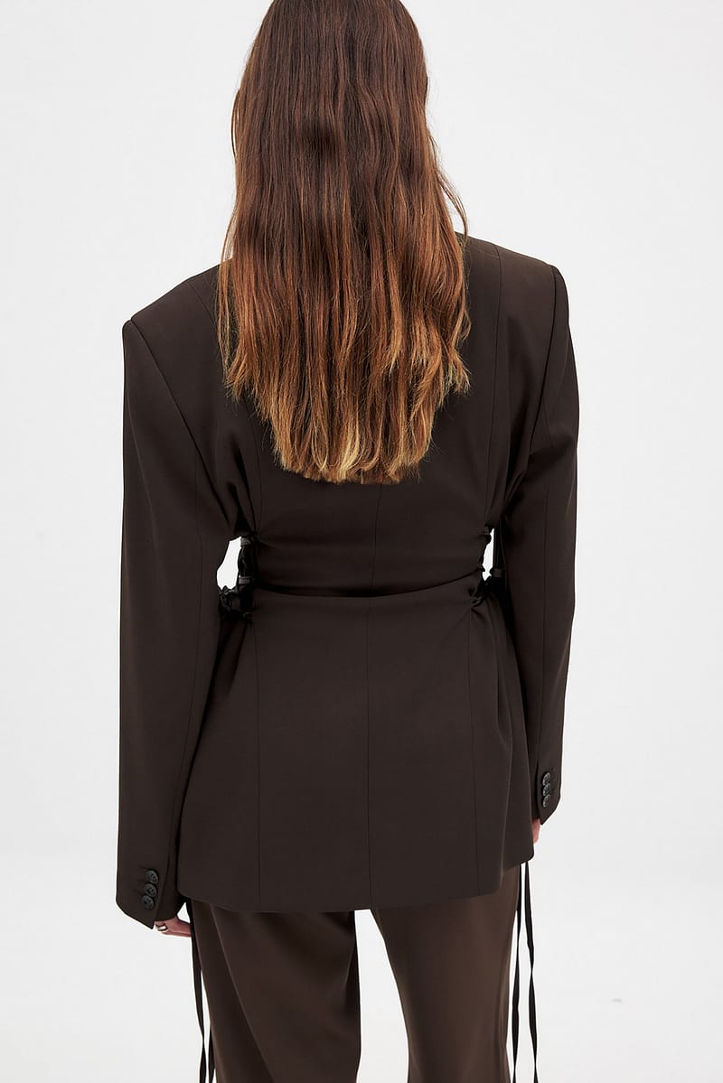 Fitted Blazer with Lacing - Brown