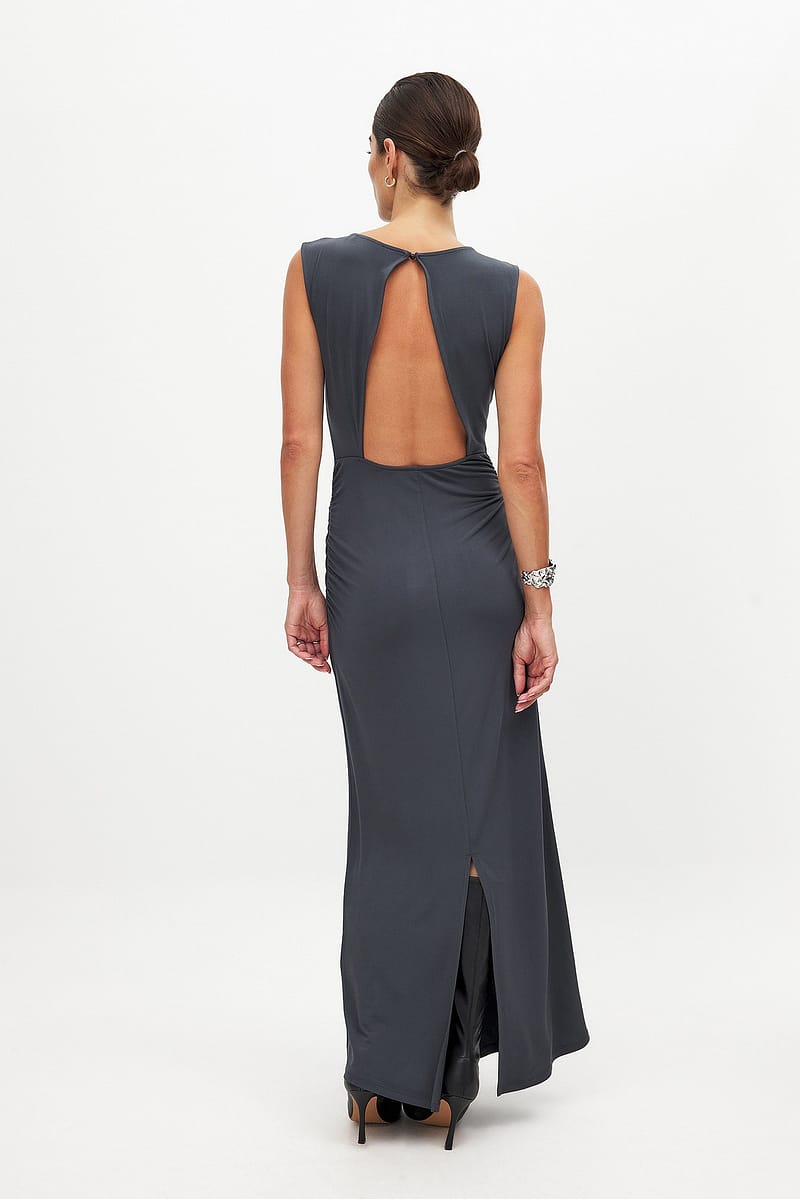 Open Back Maxi Dress - Grey