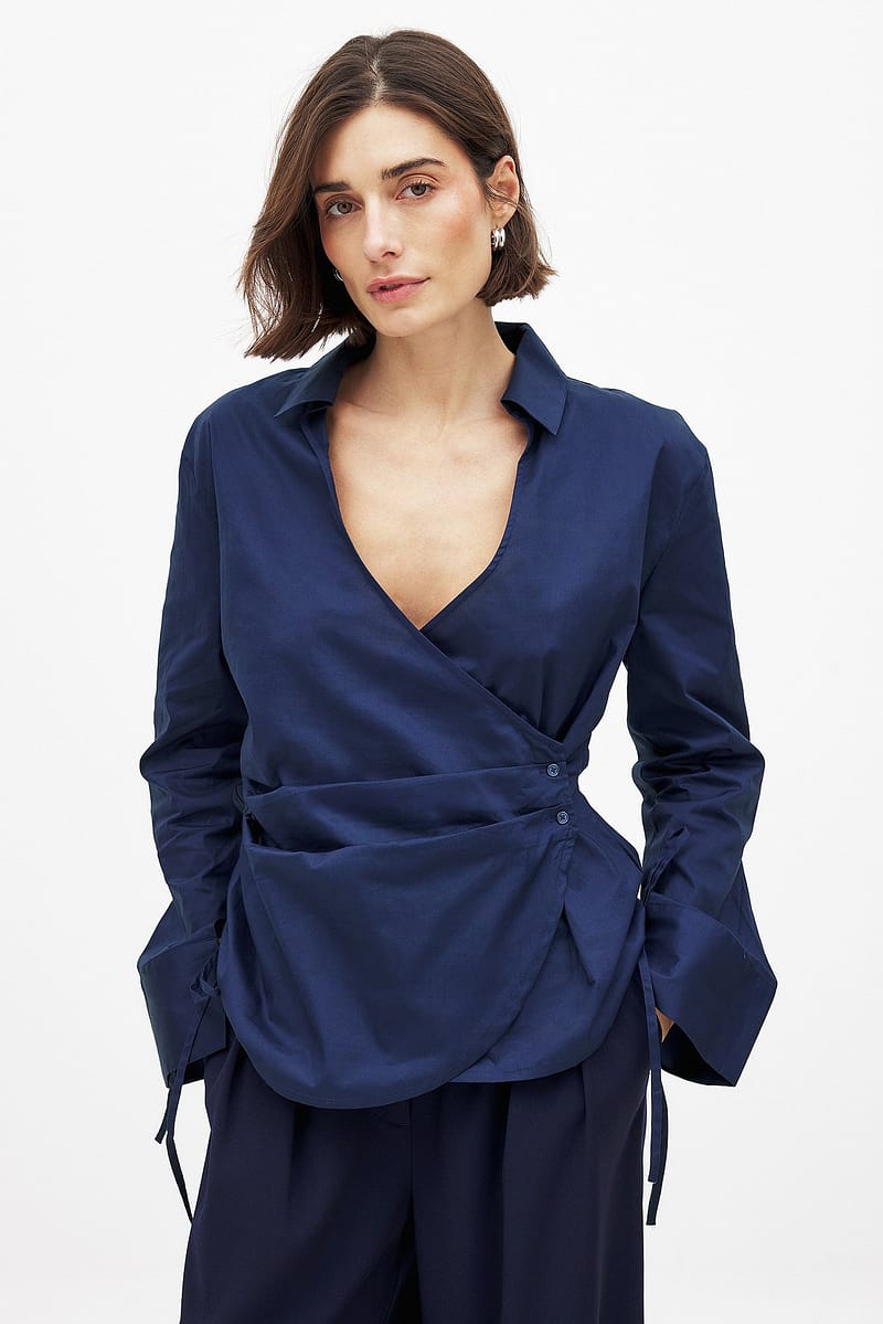 Wrap Cotton Shirt - Navy
