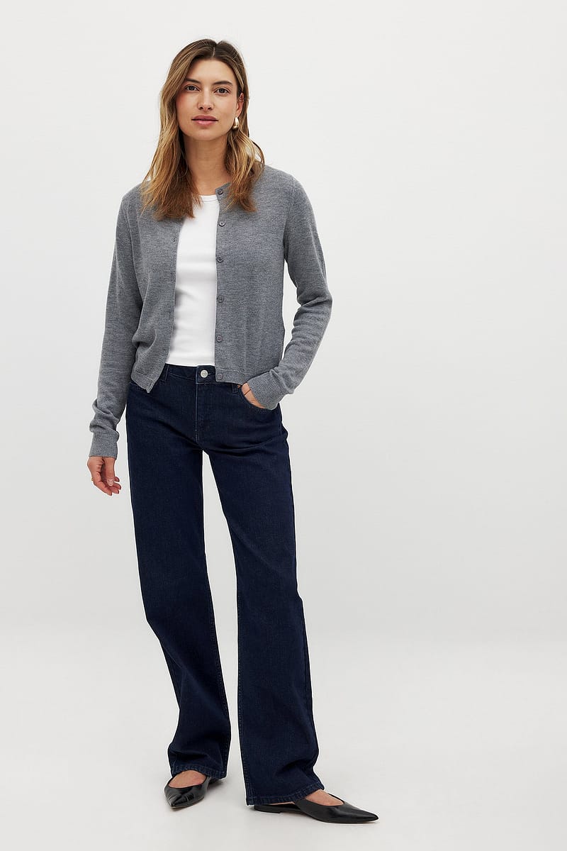 Mid Waist Slim Straight Denim - Blue