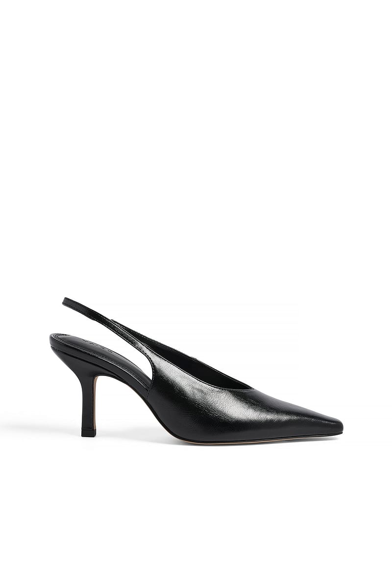 High Cut Line Slingback Pumps - Black
