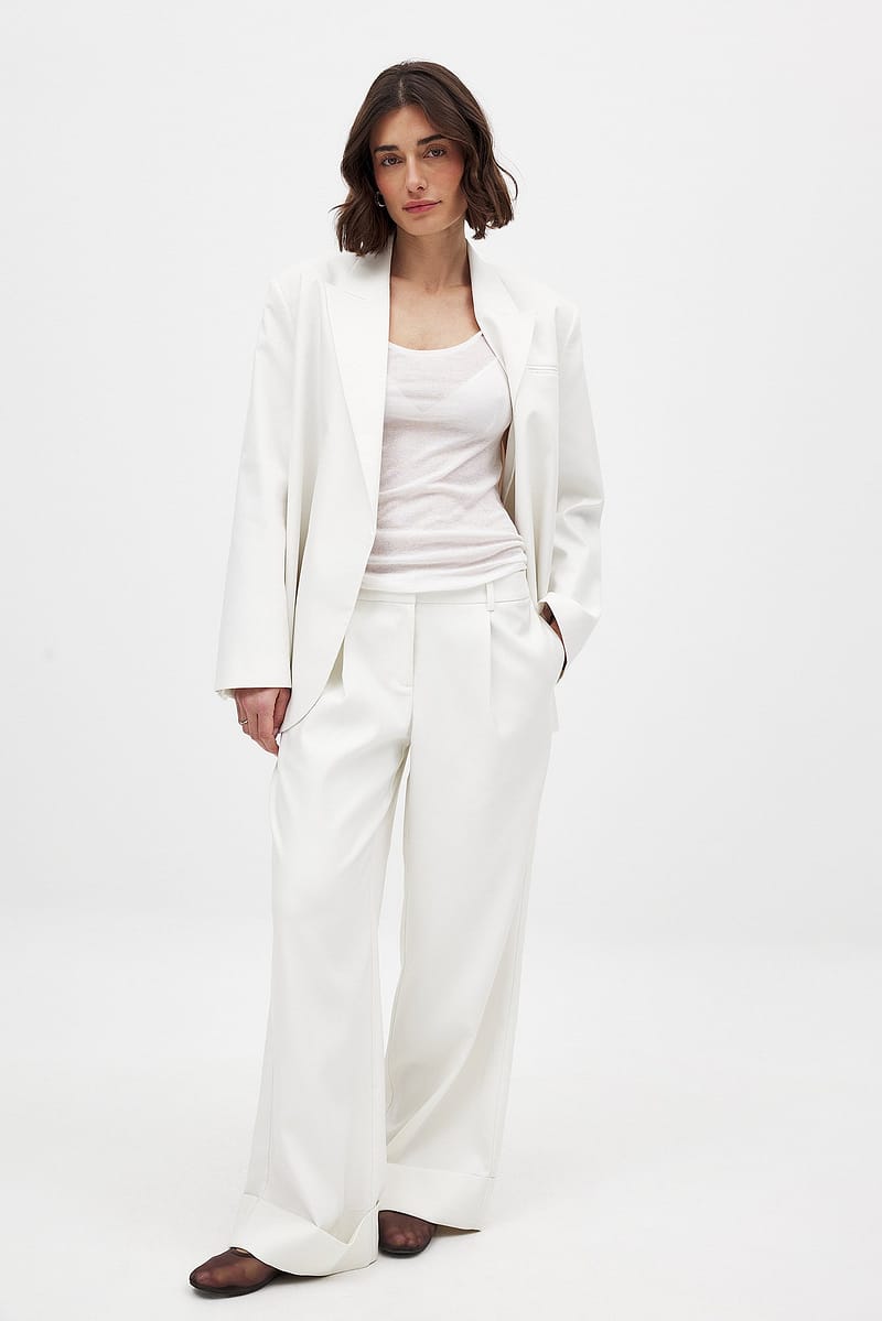Fold up Wide Mid Waist Pants - White