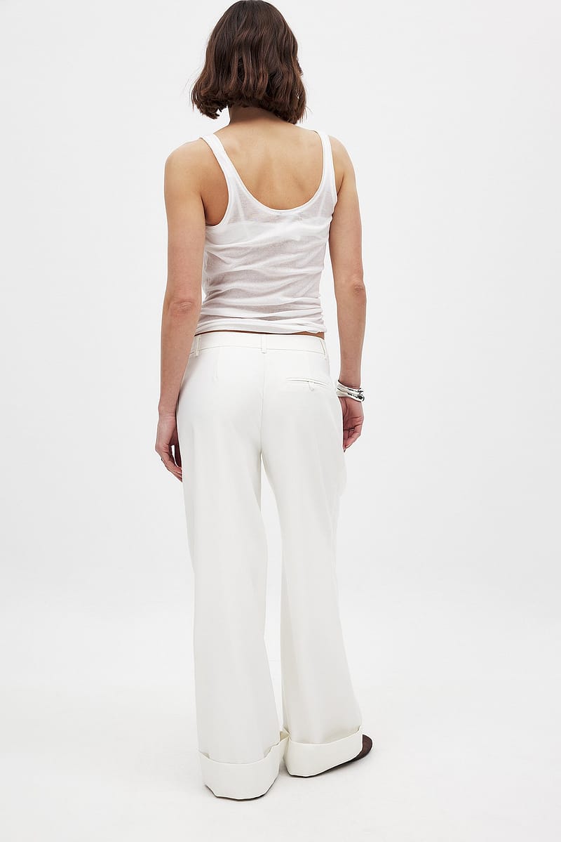Fold up Wide Mid Waist Pants - White