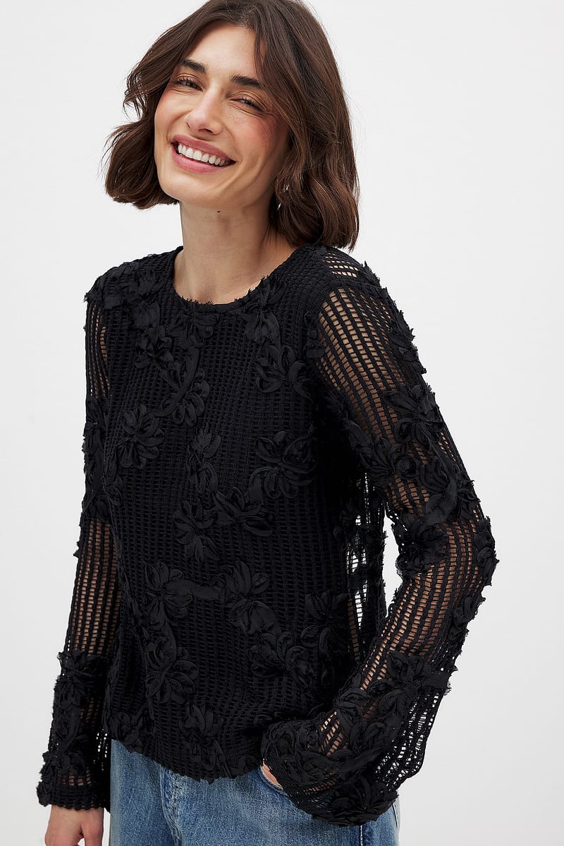 Crochet Detail Top - Black