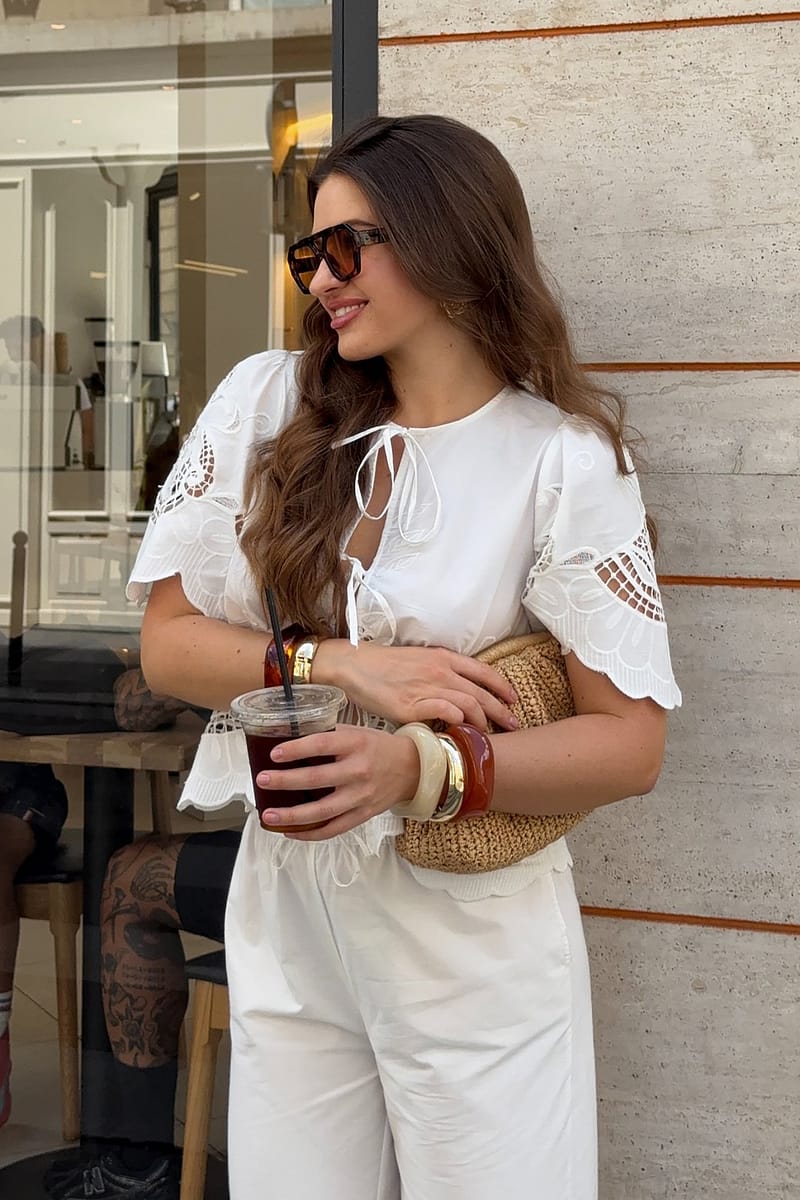 Anglais Tie Front Blouse - White
