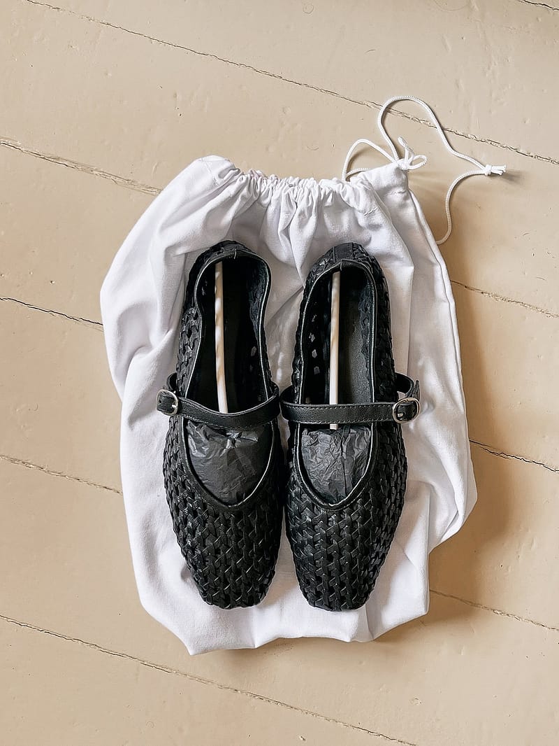 Woven Leather Ballerinas - Black