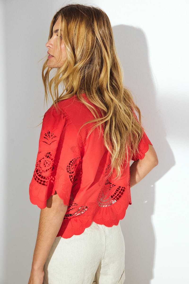 Anglais Tie Front Blouse - Red