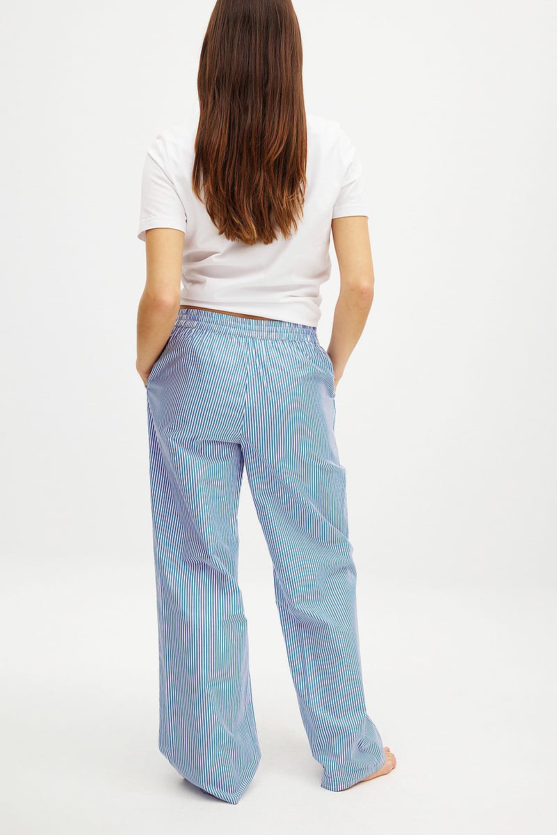 Cotton Wide Elastic Waist Pants - Stripe / Blue
