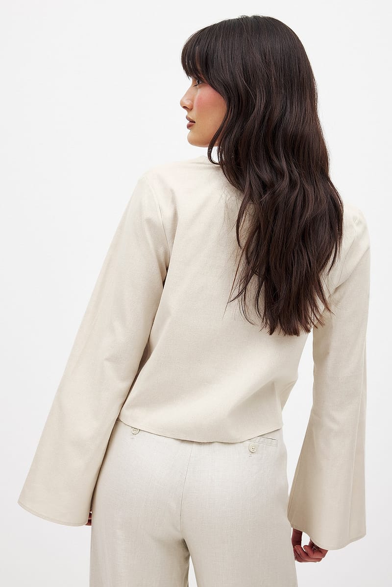 Cotton Tie Front Blouse - Beige