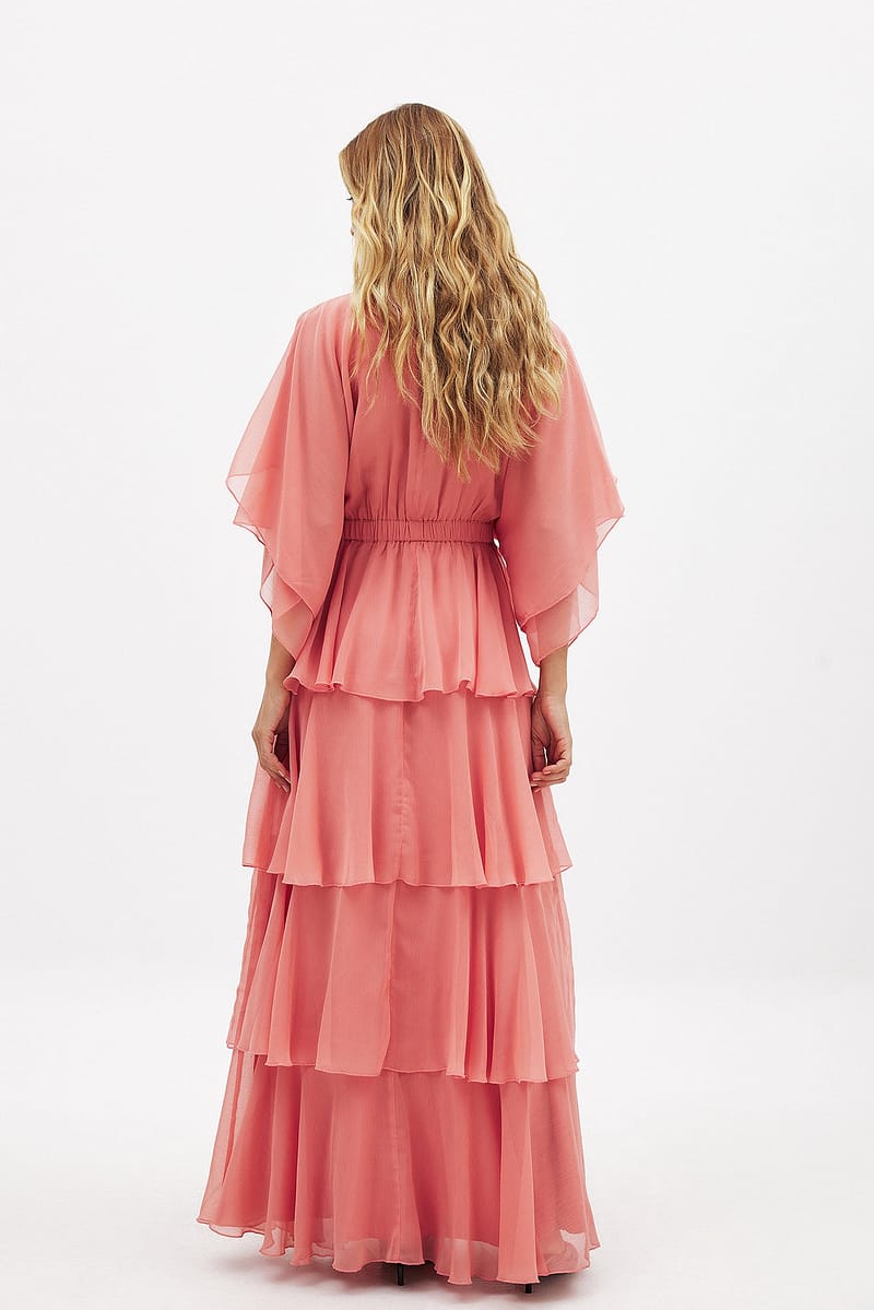 Chiffon Ruffle Tier Maxi Dress - Pink