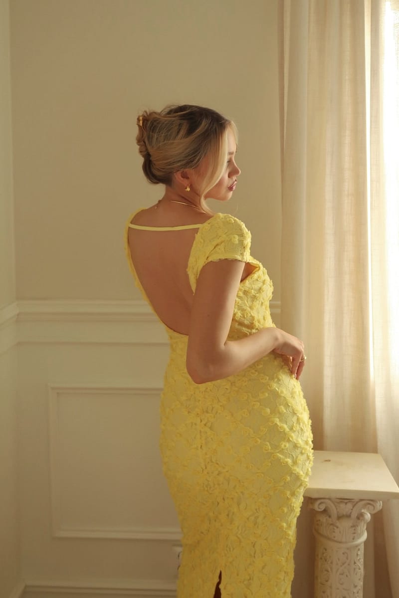 Open Back Lace Maxi Dress - Yellow