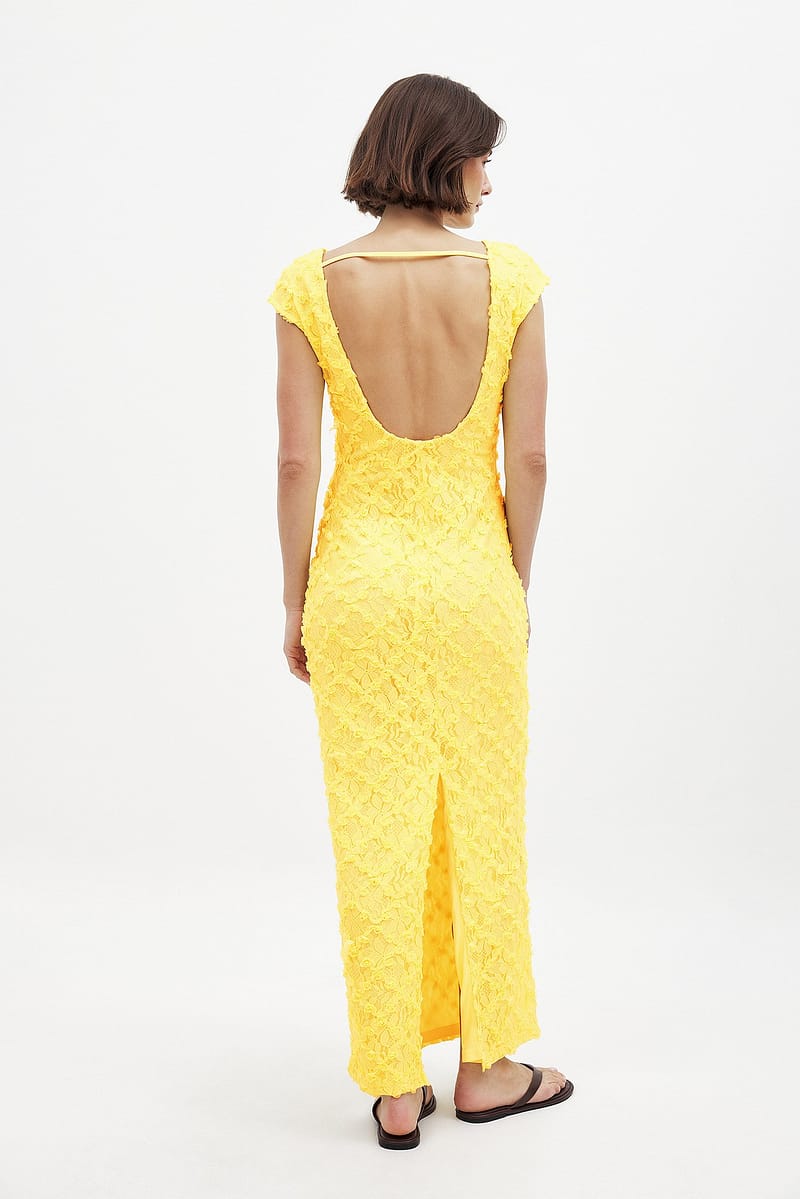 Open Back Lace Maxi Dress - Yellow