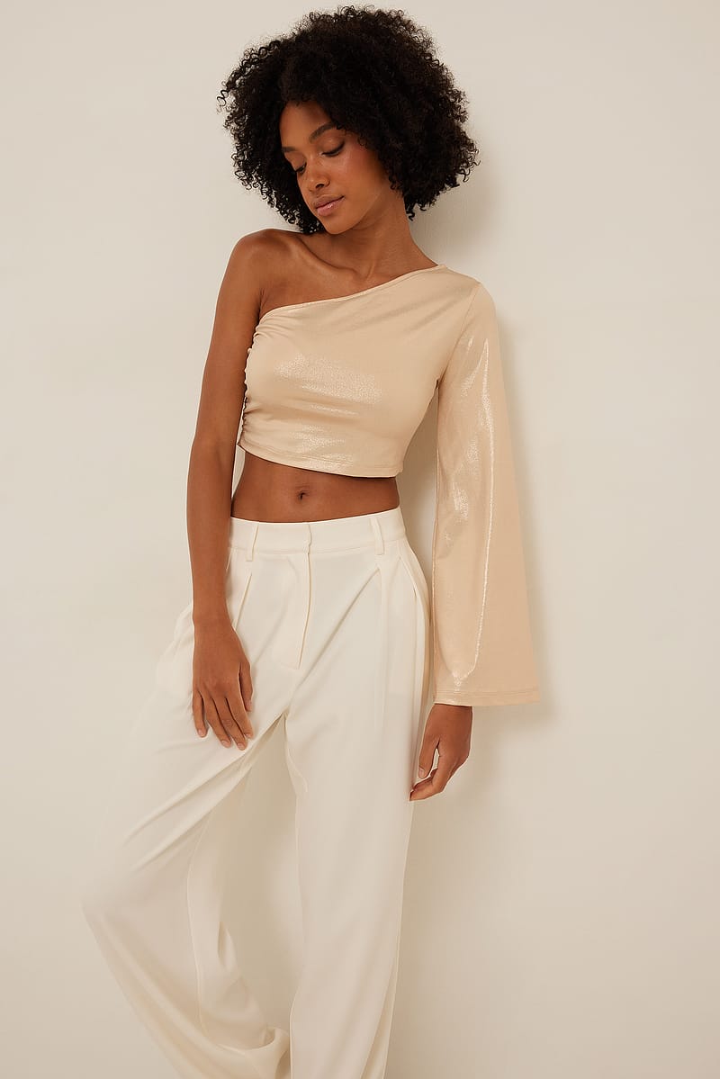 One Shoulder Shiny Draped Top